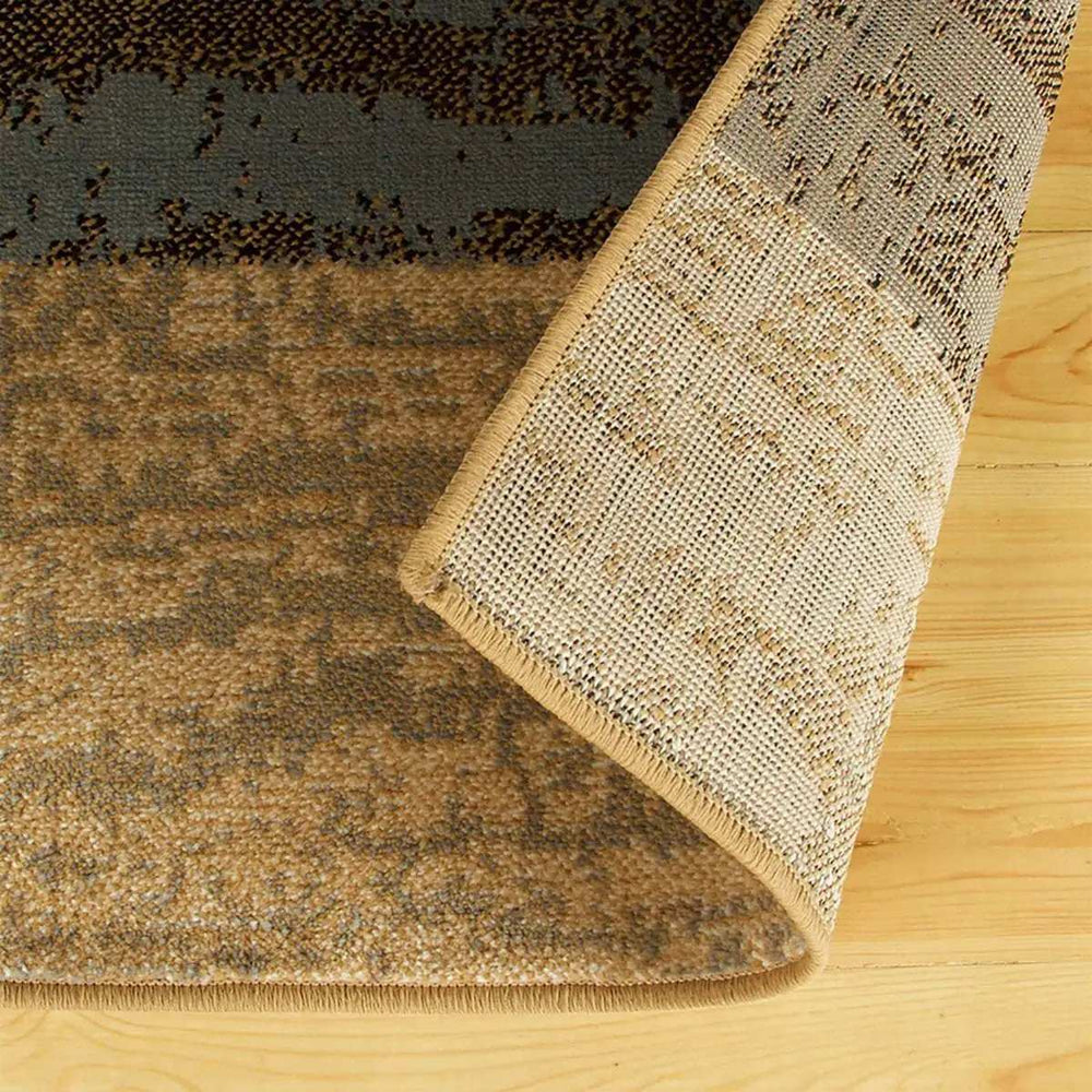 12' Brown Blue and Beige Patchwork Stain Resistant Runner Rug - Homeroots - Flyclothing LLC