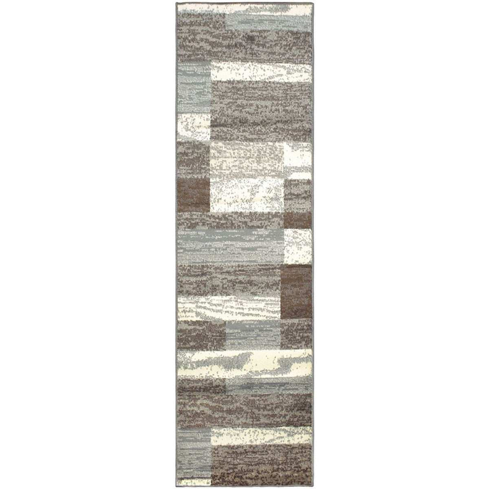 12' Light Blue and Ivory Patchwork Resistant Runner Rug - Homeroots - Flyclothing LLC