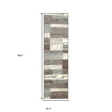 8' Light Blue And Ivory Patchwork Power Loom Stain Resistant Runner Rug - Homeroots - Flyclothing LLC