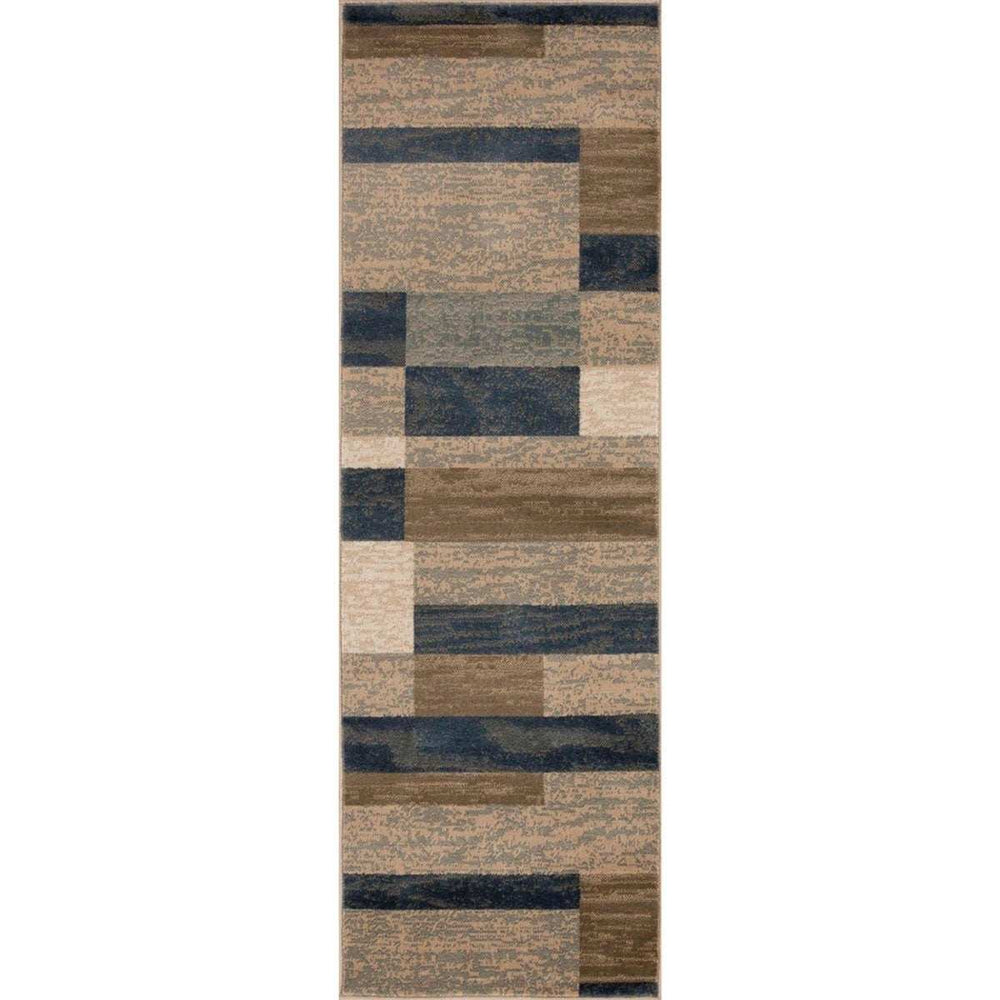8' Midnight Navy Patchwork Power Loom Stain Resistant Runner Rug - Homeroots - Flyclothing LLC
