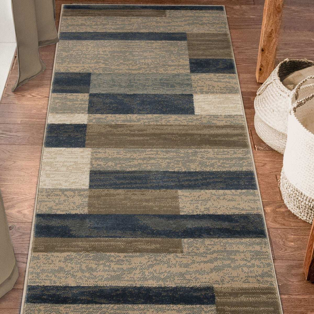 8' Midnight Navy Patchwork Power Loom Stain Resistant Runner Rug - Homeroots - Flyclothing LLC