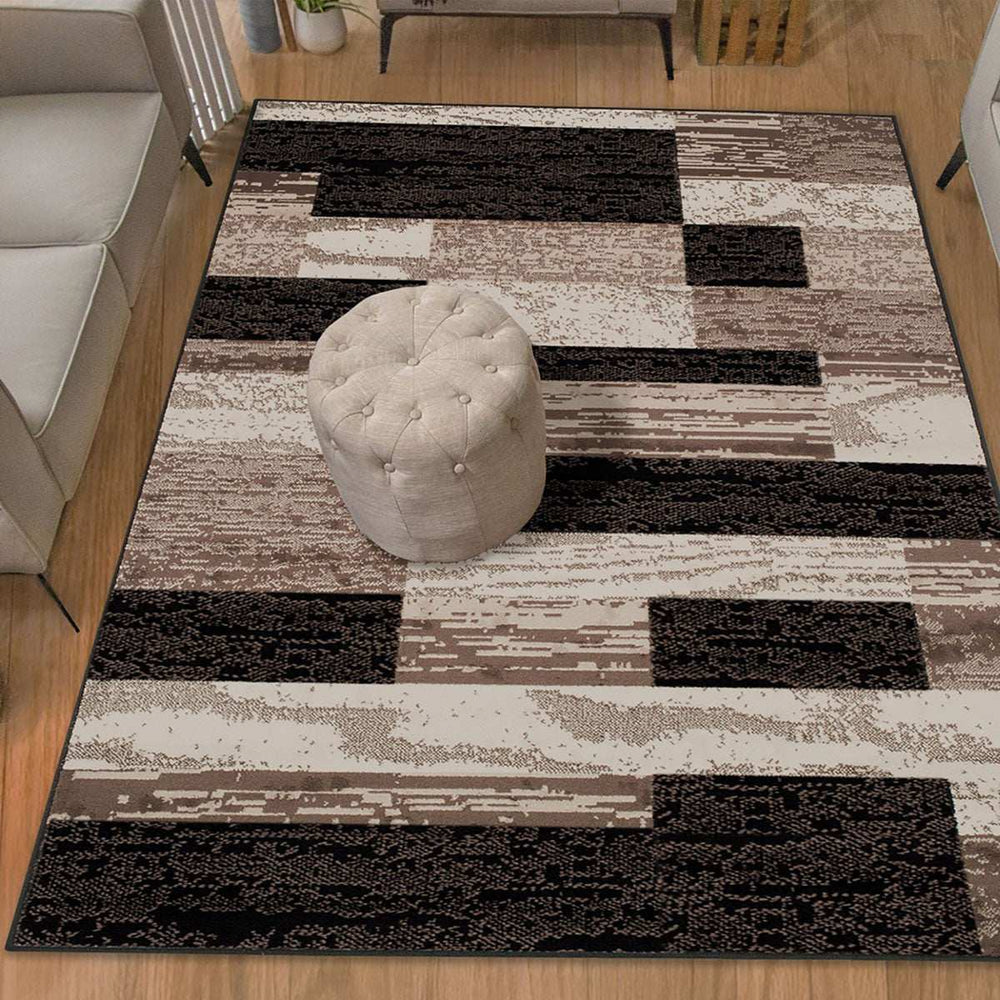 4' X 6' Chocolate Patchwork Power Loom Stain Resistant Area Rug - Homeroots - Flyclothing LLC