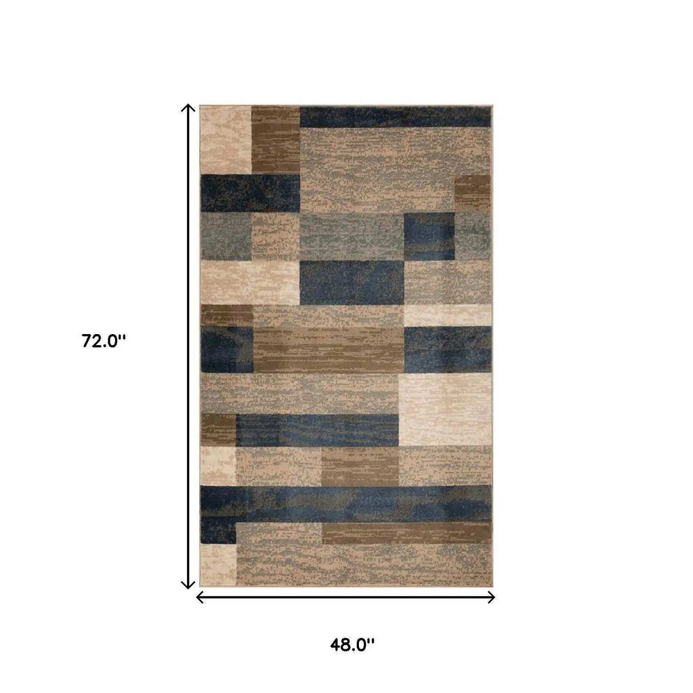 4' X 6' Midnight Navy Patchwork Power Loom Stain Resistant Area Rug - Homeroots - Flyclothing LLC