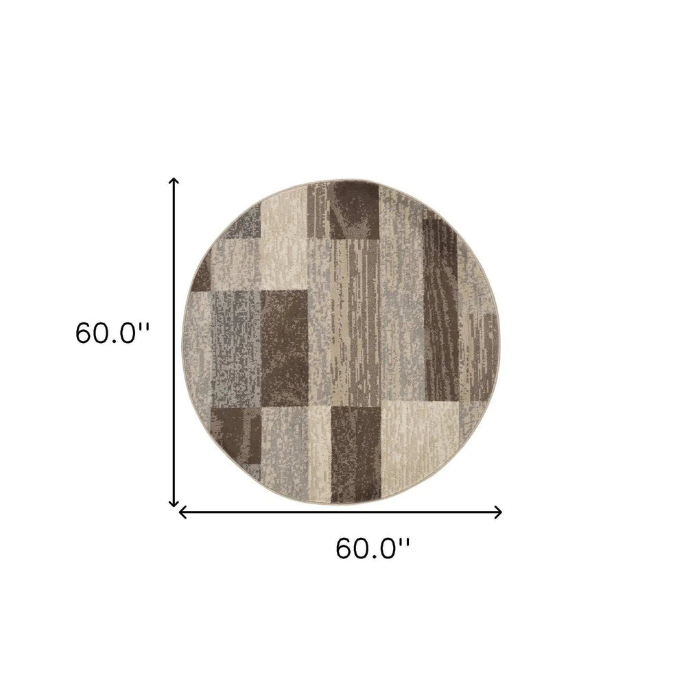 5' Round Slate Round Patchwork Power Loom Stain Resistant Area Rug - Homeroots - Flyclothing LLC