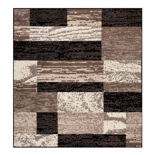 5' Square Chocolate Square Patchwork Power Loom Stain Resistant Area Rug - Homeroots - Flyclothing LLC