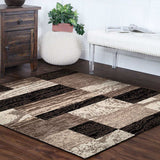 5' Square Chocolate Square Patchwork Power Loom Stain Resistant Area Rug - Homeroots - Flyclothing LLC