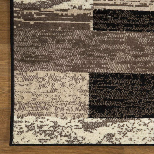 5' Square Chocolate Square Patchwork Power Loom Stain Resistant Area Rug - Homeroots - Flyclothing LLC