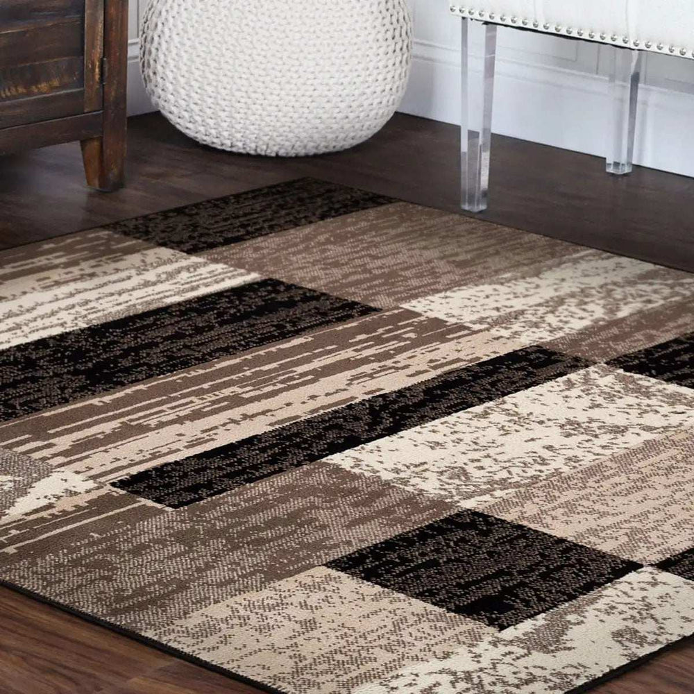 5' Square Chocolate Square Patchwork Power Loom Stain Resistant Area Rug - Homeroots - Flyclothing LLC