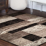 5' Square Chocolate Square Patchwork Power Loom Stain Resistant Area Rug - Homeroots - Flyclothing LLC