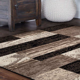 5' Square Chocolate Square Patchwork Power Loom Stain Resistant Area Rug - Homeroots - Flyclothing LLC