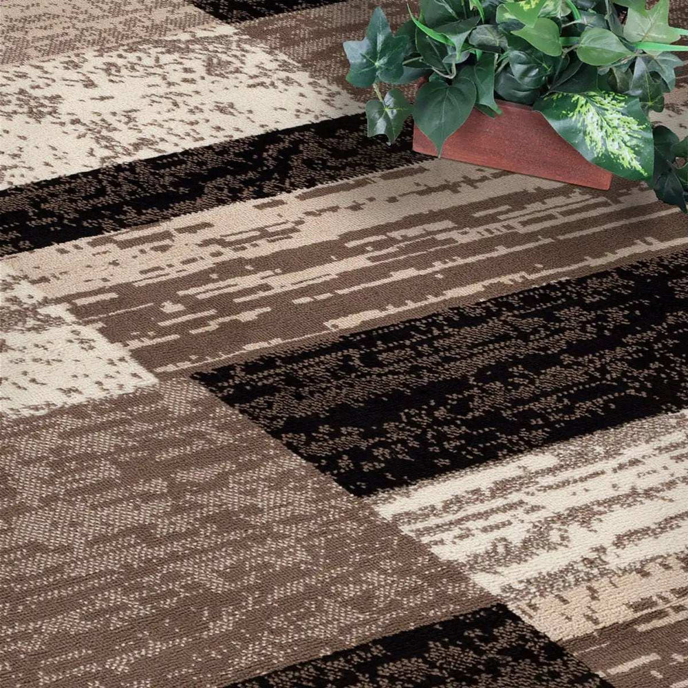5' Square Chocolate Square Patchwork Power Loom Stain Resistant Area Rug - Homeroots - Flyclothing LLC