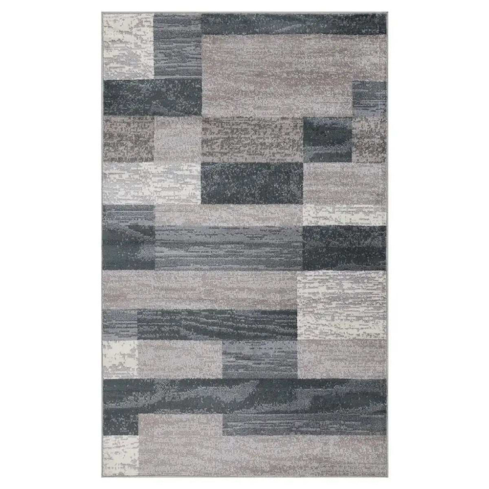 5' X 8' Blue And Taupe Patchwork Power Loom Stain Resistant Area Rug - Homeroots - Flyclothing LLC