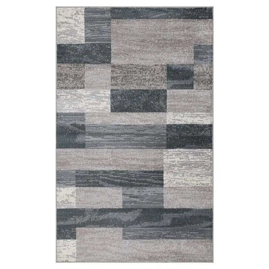 5' X 8' Blue And Taupe Patchwork Power Loom Stain Resistant Area Rug - Homeroots - Flyclothing LLC