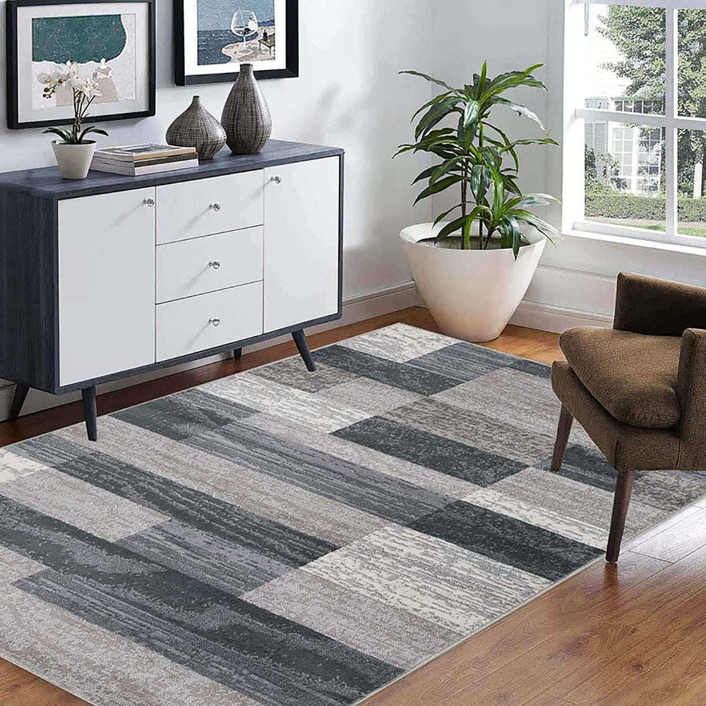 5' X 8' Blue And Taupe Patchwork Power Loom Stain Resistant Area Rug - Homeroots - Flyclothing LLC
