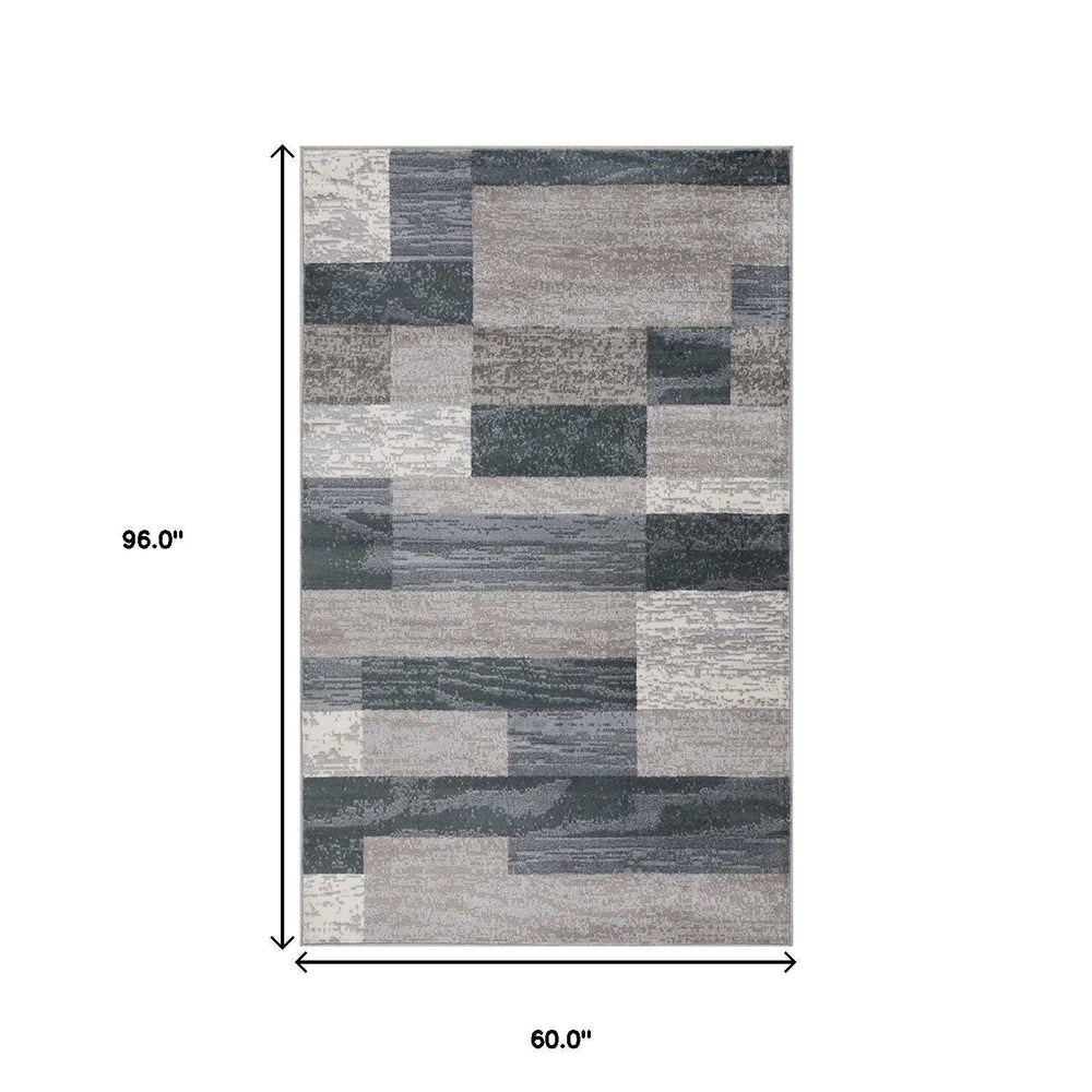 5' X 8' Blue And Taupe Patchwork Power Loom Stain Resistant Area Rug - Homeroots - Flyclothing LLC