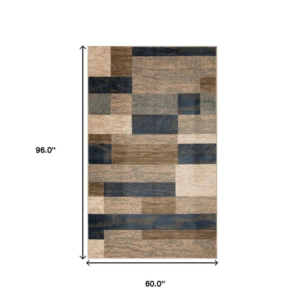 5' X 8' Midnight Navy Patchwork Power Loom Stain Resistant Area Rug - Homeroots - Flyclothing LLC