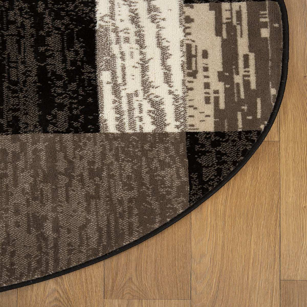 8' Round Chocolate Round Patchwork Power Loom Stain Resistant Area Rug - Homeroots - Flyclothing LLC