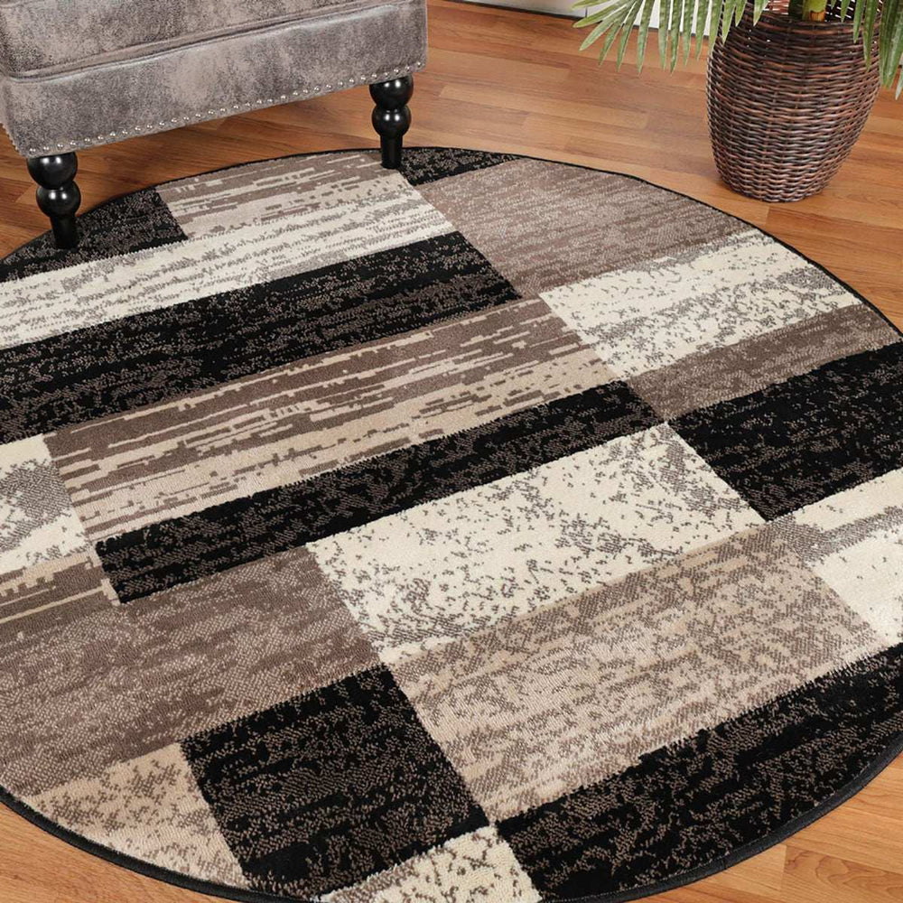 8' Round Chocolate Round Patchwork Power Loom Stain Resistant Area Rug - Homeroots - Flyclothing LLC