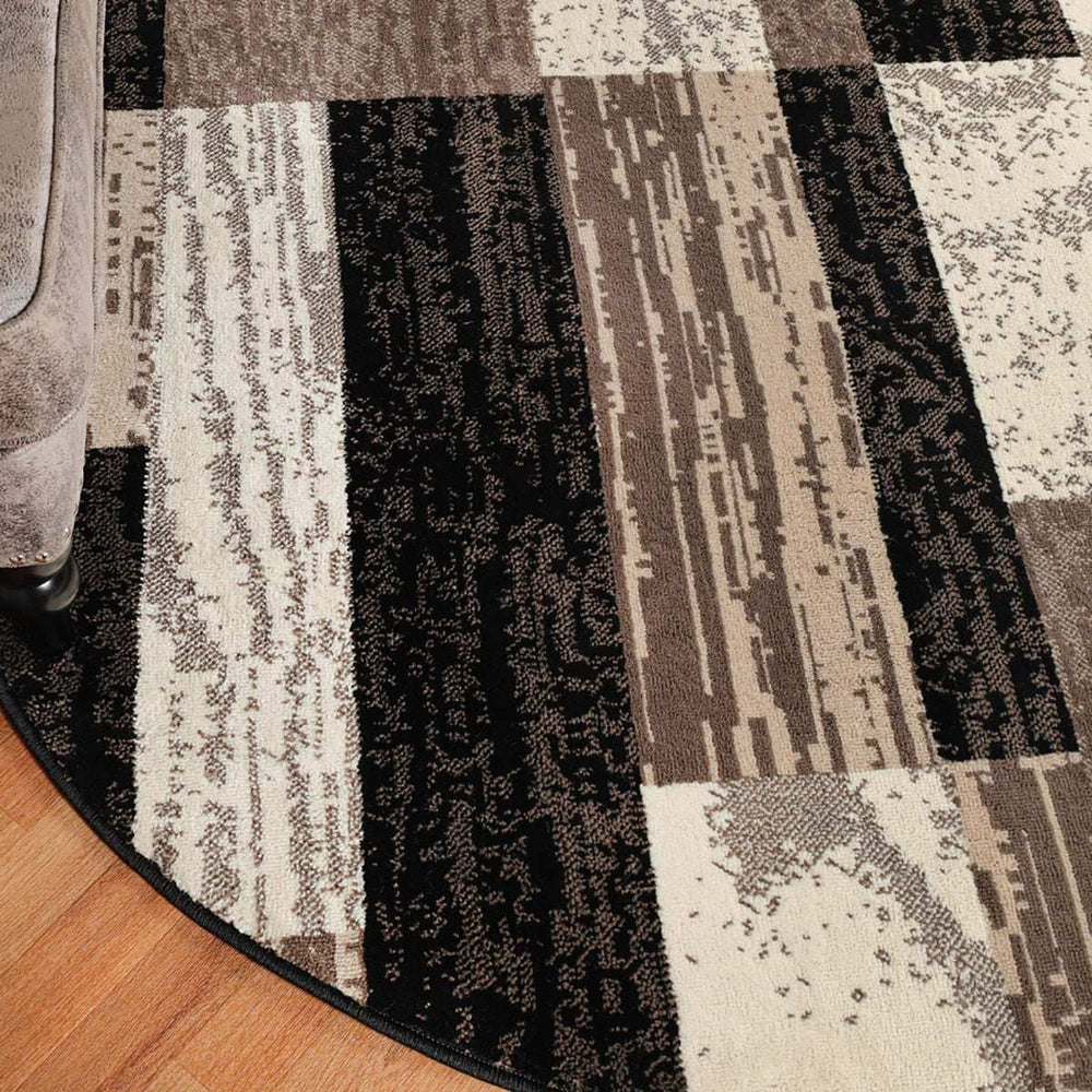 8' Round Chocolate Round Patchwork Power Loom Stain Resistant Area Rug - Homeroots - Flyclothing LLC
