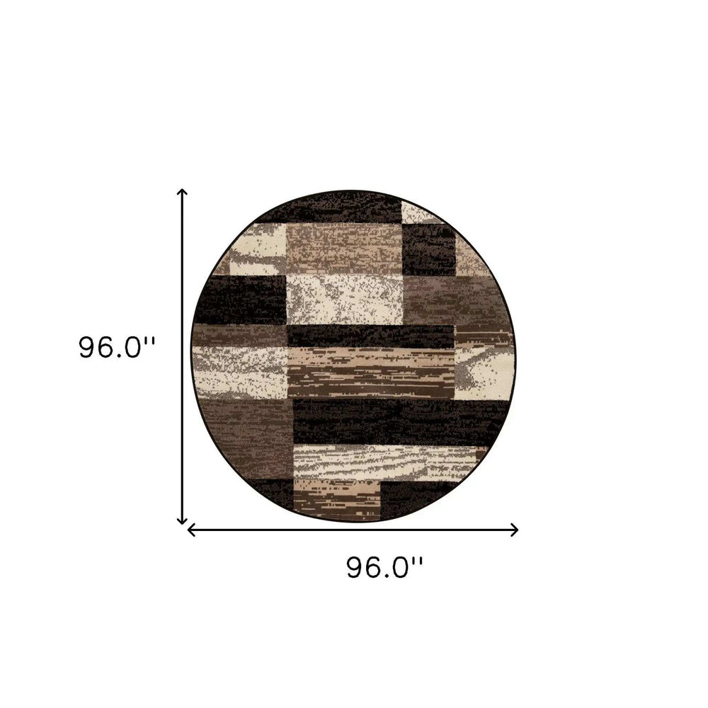8' Round Chocolate Round Patchwork Power Loom Stain Resistant Area Rug - Homeroots - Flyclothing LLC