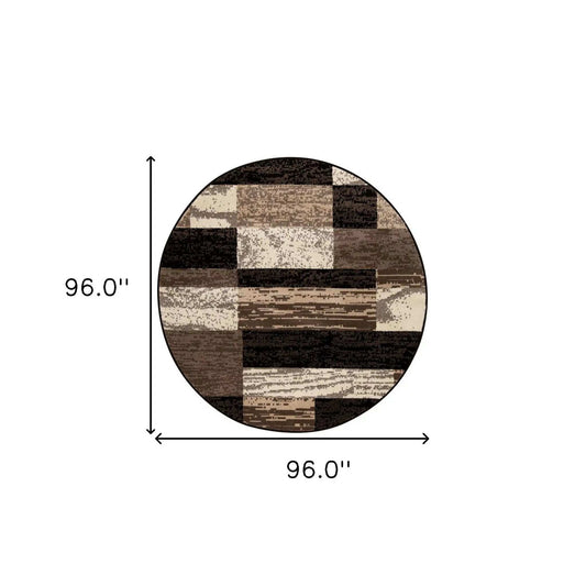 8' Round Chocolate Round Patchwork Power Loom Stain Resistant Area Rug - Homeroots - Flyclothing LLC