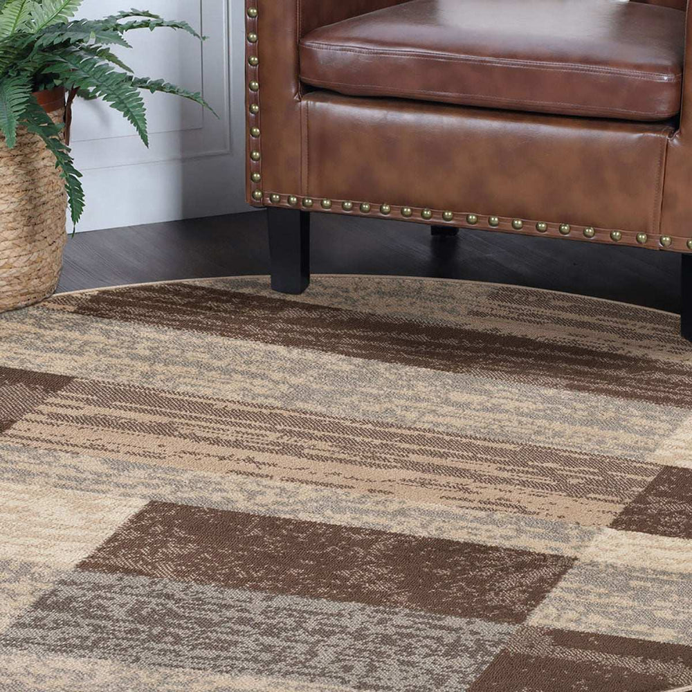 8' Round Slate Round Patchwork Power Loom Stain Resistant Area Rug - Homeroots - Flyclothing LLC