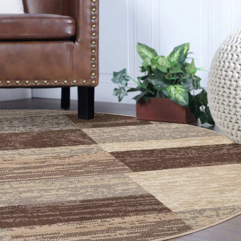 8' Round Slate Round Patchwork Power Loom Stain Resistant Area Rug - Homeroots - Flyclothing LLC