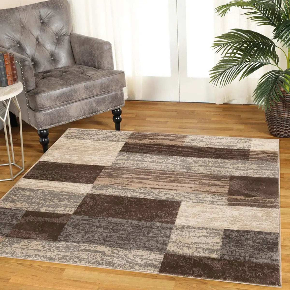 8' Square Slate Square Patchwork Power Loom Stain Resistant Area Rug - Homeroots - Flyclothing LLC