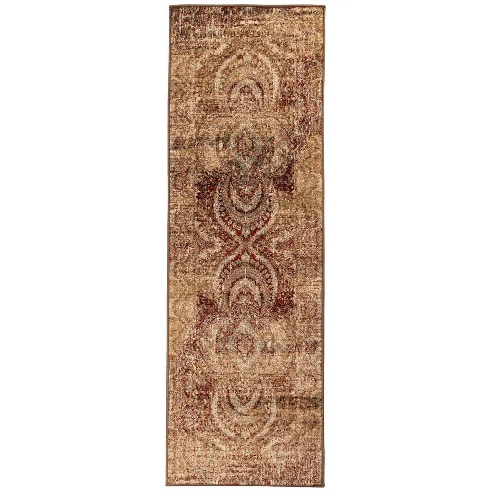 8' Maroon And Gold Abstract Power Loom Distressed Stain Resistant Runner Rug - Homeroots - Flyclothing LLC