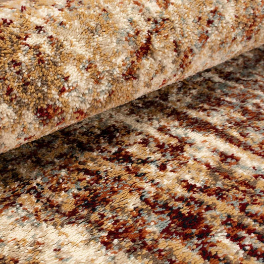 8' Maroon And Gold Abstract Power Loom Distressed Stain Resistant Runner Rug - Homeroots - Flyclothing LLC