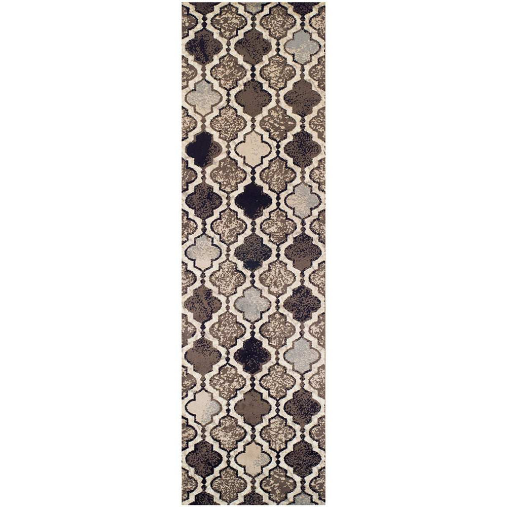 12' Ivory Quatrefoil Power Loom Distressed Stain Resistant Runner Rug - Homeroots - Flyclothing LLC