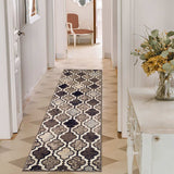 8' Ivory Quatrefoil Power Loom Distressed Stain Resistant Runner Rug - Homeroots - Flyclothing LLC