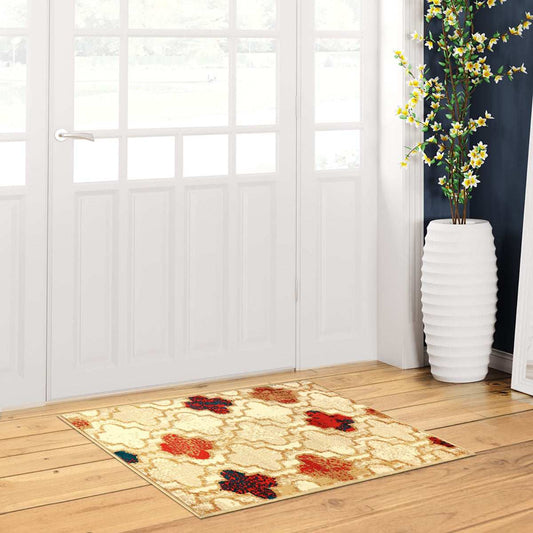 2' X 3' Beige Quatrefoil Power Loom Distressed Stain Resistant Area Rug - Homeroots - Flyclothing LLC