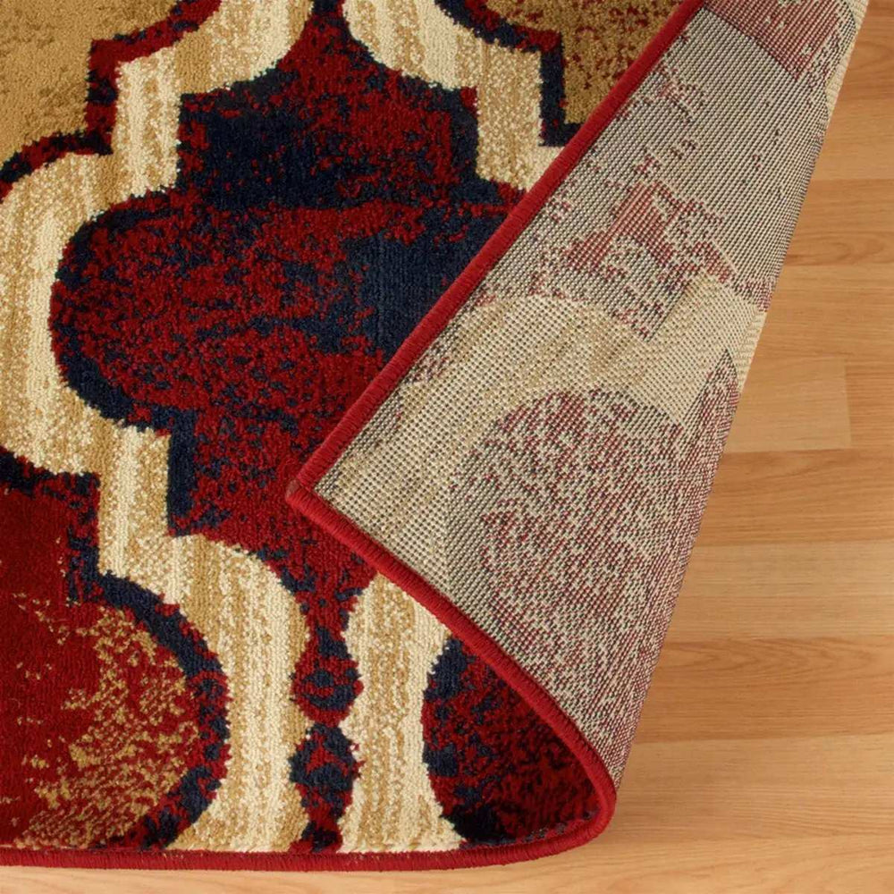 2' X 3' Red Blue Quatrefoil Power Loom Distressed Stain Resistant Area Rug - Homeroots - Flyclothing LLC