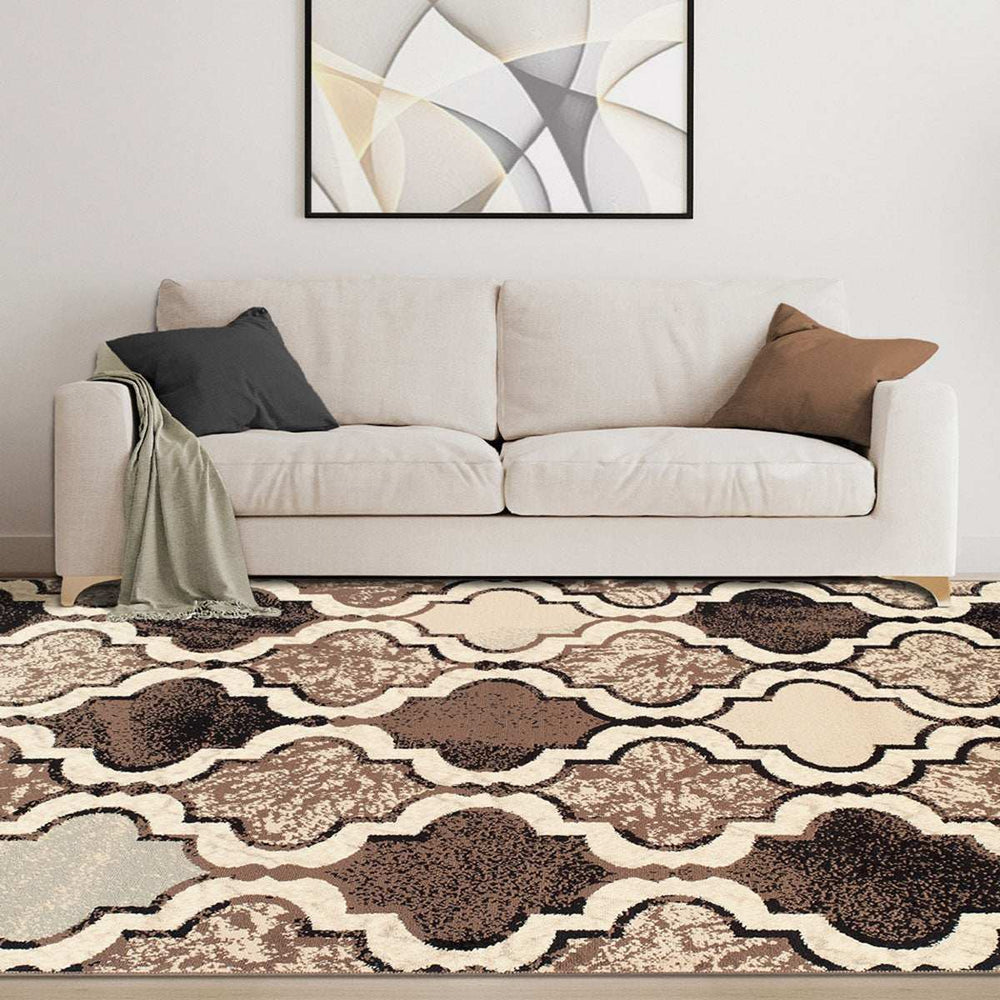 3' X 5' Ivory Quatrefoil Power Loom Distressed Stain Resistant Area Rug - Homeroots - Flyclothing LLC
