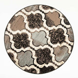 5' Round Chocolate Round Quatrefoil Power Loom Distressed Stain Resistant Area Rug - Homeroots - Flyclothing LLC