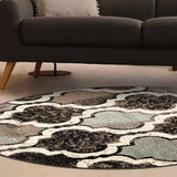 5' Round Chocolate Round Quatrefoil Power Loom Distressed Stain Resistant Area Rug - Homeroots - Flyclothing LLC