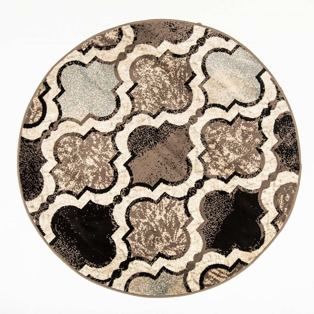 5' Round Ivory Round Quatrefoil Power Loom Distressed Stain Resistant Area Rug - Homeroots - Flyclothing LLC