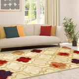 5' X 8' Beige Quatrefoil Power Loom Distressed Stain Resistant Area Rug - Homeroots - Flyclothing LLC