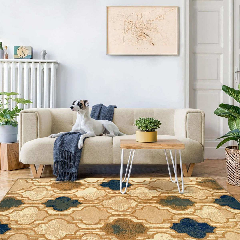 5' X 8' Cream Quatrefoil Power Loom Distressed Stain Resistant Area Rug - Homeroots - Flyclothing LLC