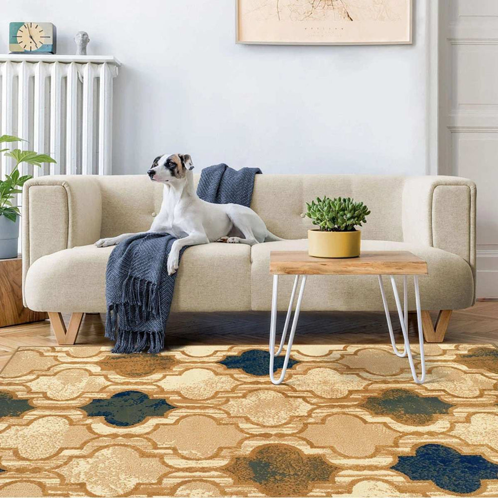5' X 8' Cream Quatrefoil Power Loom Distressed Stain Resistant Area Rug - Homeroots - Flyclothing LLC