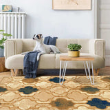 5' X 8' Cream Quatrefoil Power Loom Distressed Stain Resistant Area Rug - Homeroots - Flyclothing LLC