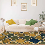 5' X 8' Green Quatrefoil Power Loom Distressed Stain Resistant Area Rug - Homeroots - Flyclothing LLC
