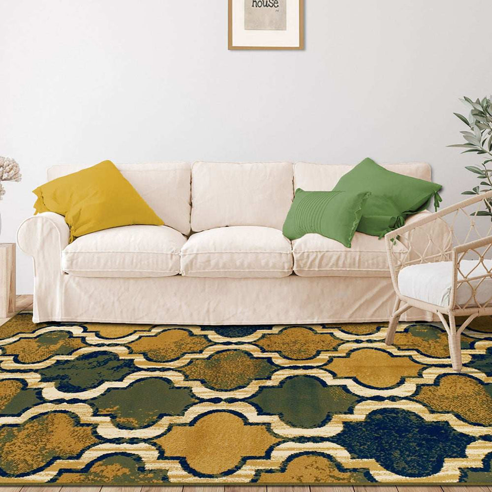 5' X 8' Green Quatrefoil Power Loom Distressed Stain Resistant Area Rug - Homeroots - Flyclothing LLC