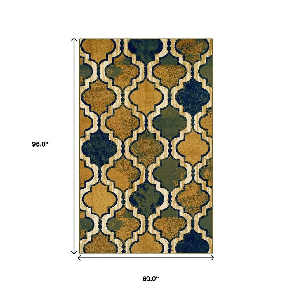 5' X 8' Green Quatrefoil Power Loom Distressed Stain Resistant Area Rug - Homeroots - Flyclothing LLC