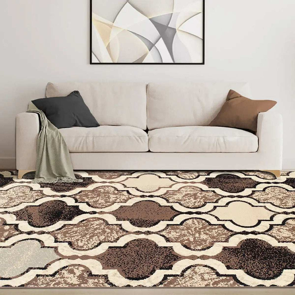 5' X 8' Ivory Quatrefoil Power Loom Distressed Stain Resistant Area Rug - Homeroots - Flyclothing LLC