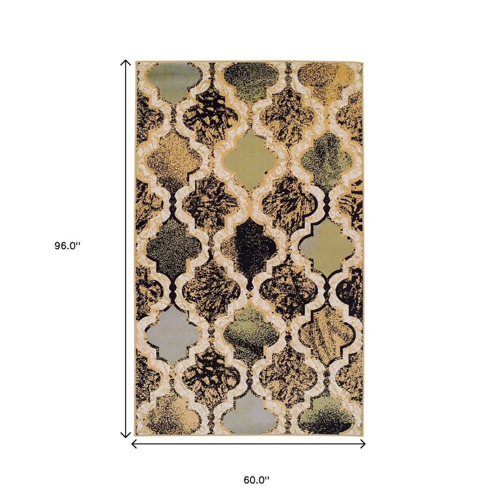5' X 8' Multi Color Quatrefoil Power Loom Distressed Stain Resistant Area Rug - Homeroots - Flyclothing LLC