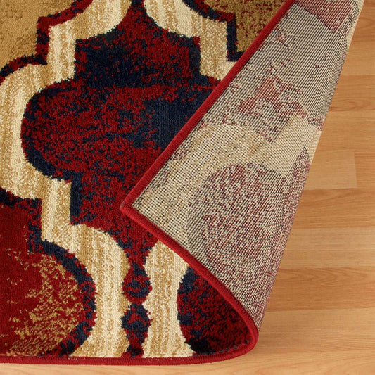 5' X 8' Red Blue Quatrefoil Power Loom Distressed Stain Resistant Area Rug - Homeroots - Flyclothing LLC