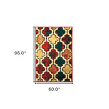 5' X 8' Red Blue Quatrefoil Power Loom Distressed Stain Resistant Area Rug - Homeroots - Flyclothing LLC