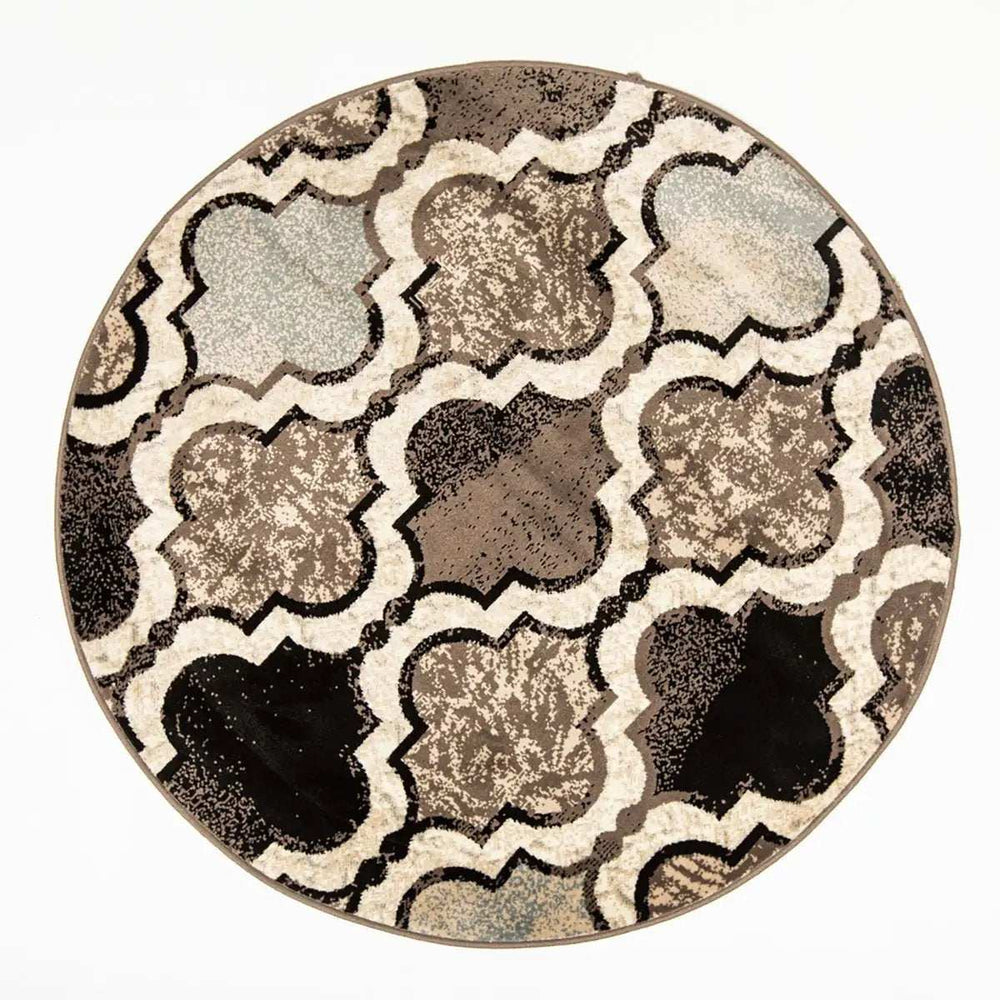 8' Round Ivory Round Quatrefoil Power Loom Distressed Stain Resistant Area Rug - Homeroots - Flyclothing LLC